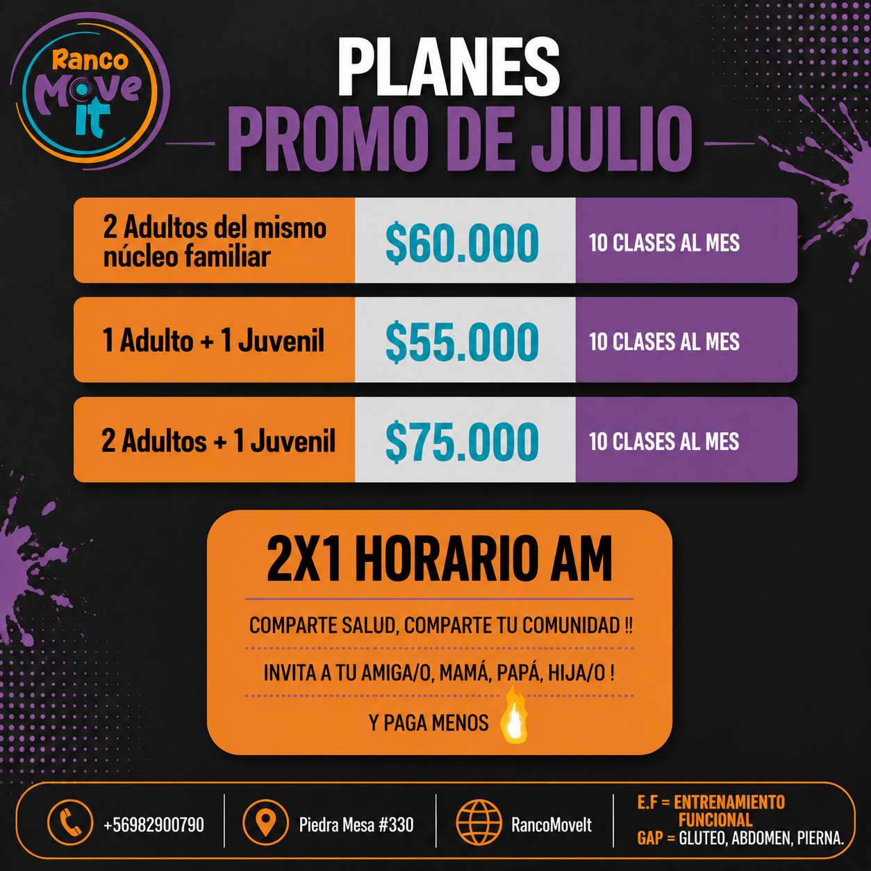 Planes en promoción de Ranco Move IT - Julio